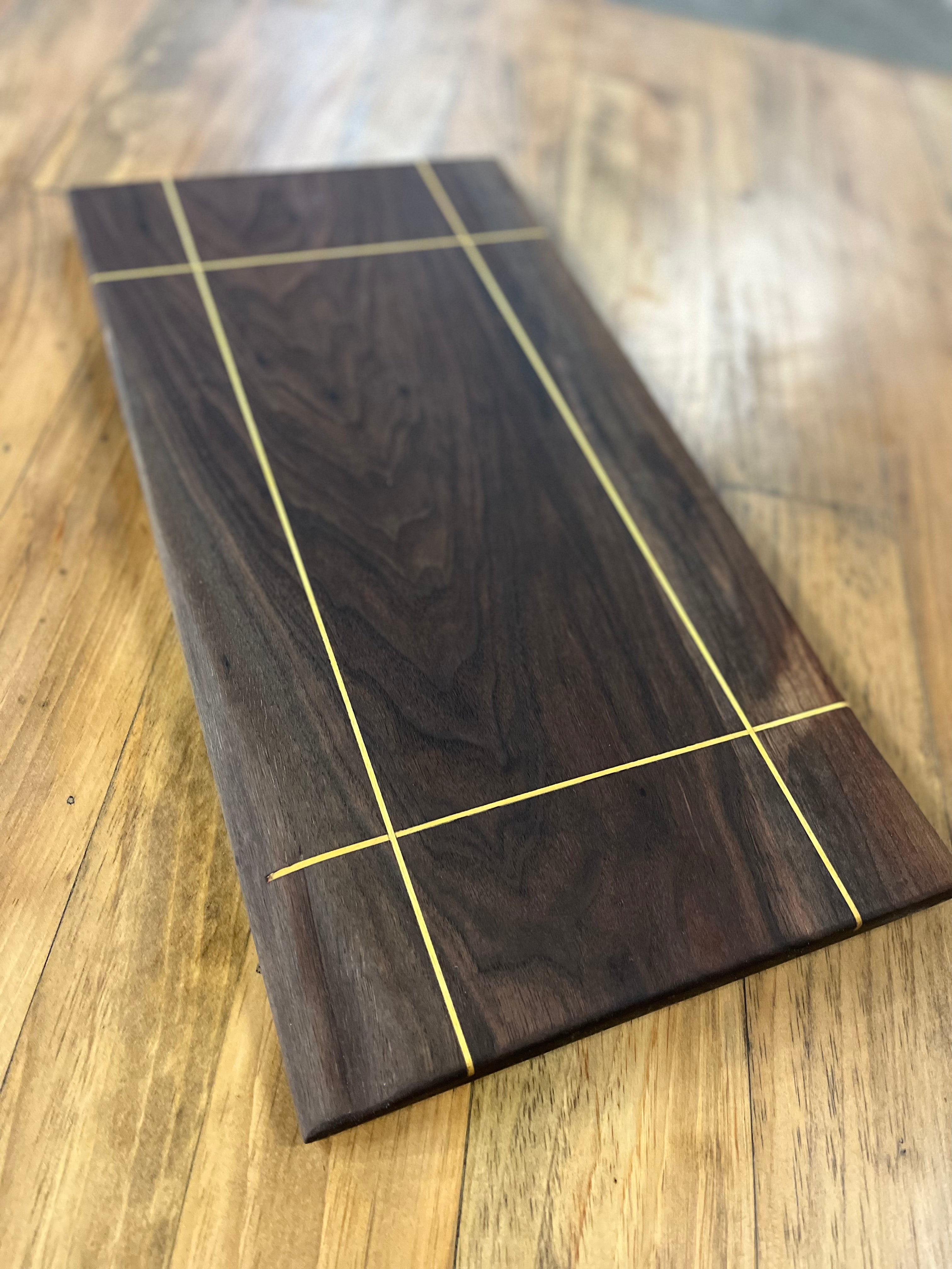 Walnut Slab Charcuterie Board With Yellow Wood Accents