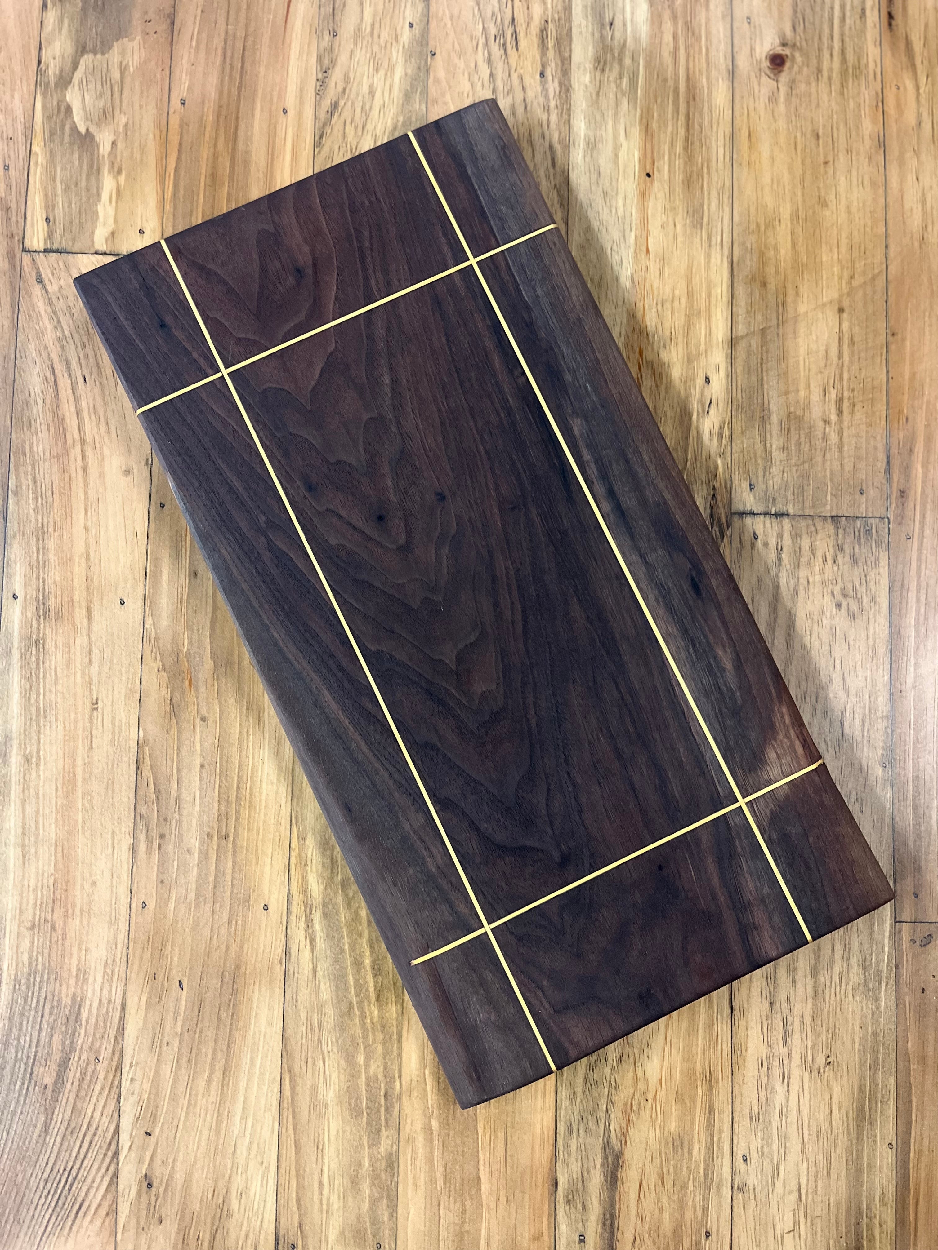 Walnut Slab Charcuterie Board With Yellow Wood Accents